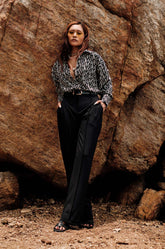 Pleated Straight Leg Pant - Black